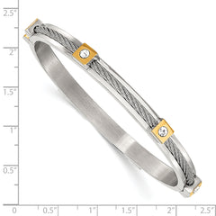 Chisel Stainless Steel Polished Yellow IP-plated with Preciosa Crystal Hinged Bangle