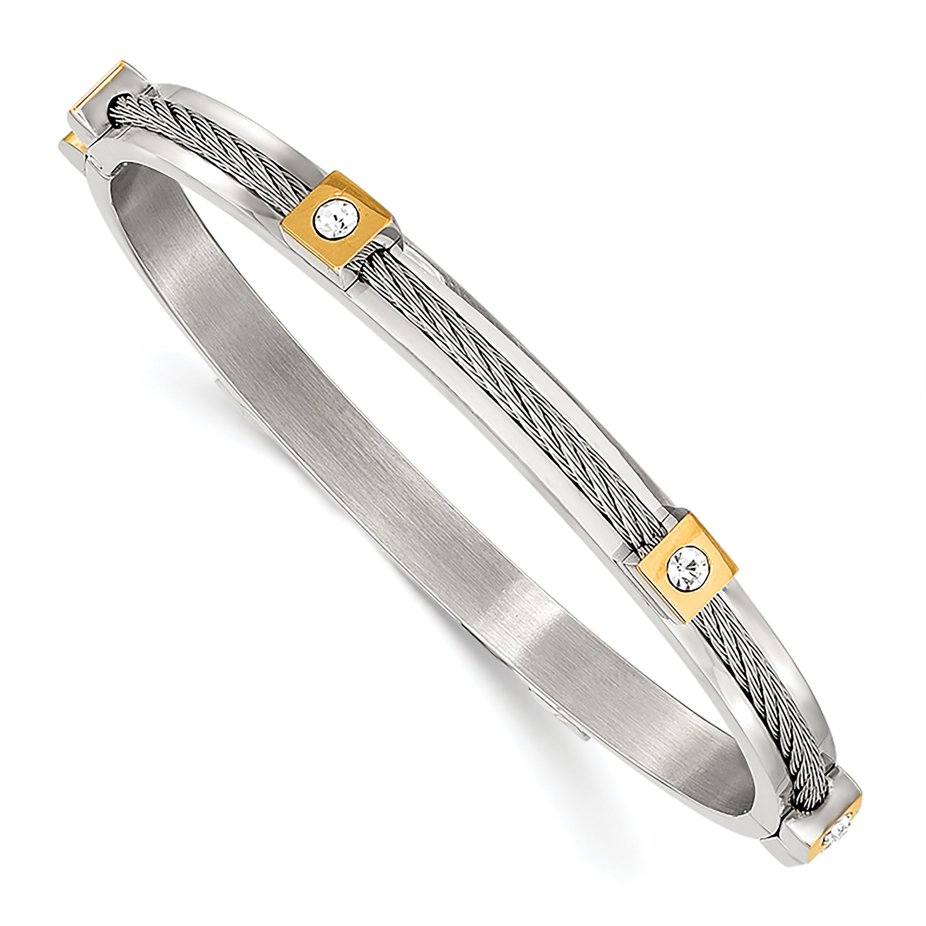 Chisel Stainless Steel Polished Yellow IP-plated with Preciosa Crystal Hinged Bangle