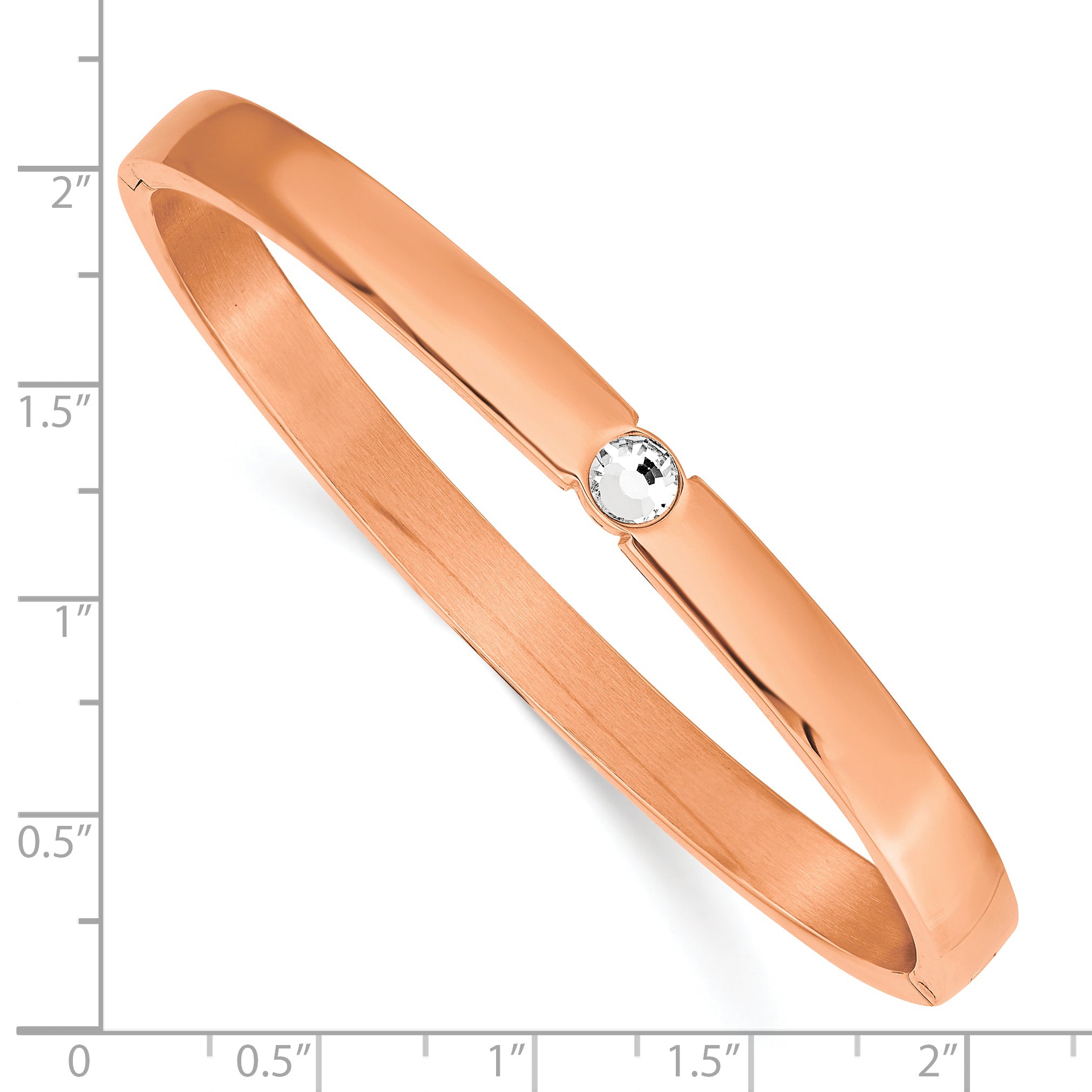 Chisel Stainless Steel Polished Rose IP-plated Preciosa Crystal 6mm Hinged Bangle