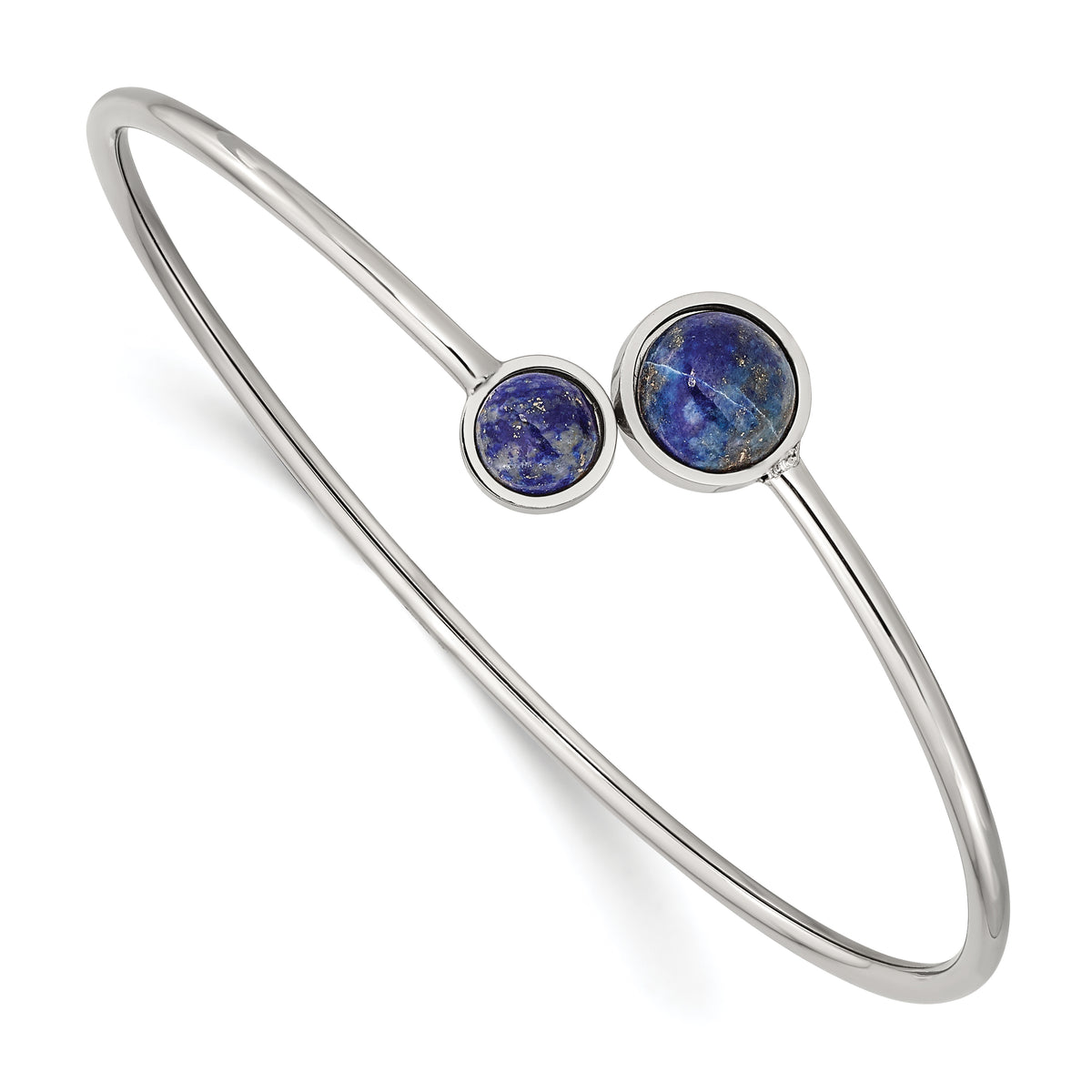 Chisel Stainless Steel Polished with Lapis Flexible Cuff Bangle