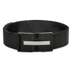 Chisel Stainless Steel Polished Black IP-plated Mesh Adjustable Magnetic Clasp Bracelet