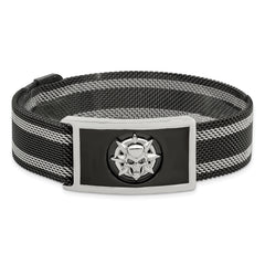 Chisel Stainless Steel Polished Black IP-plated Skull Mesh Adjustable Magnetic Clasp Bracelet