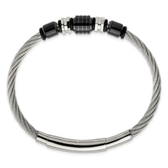 Chisel Stainless Steel Brushed and Polished Black IP-plated and Black Rubber Adjustable 8 to 8.75 inch Bracelet