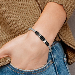 Chisel Stainless Steel Brushed and Polished Black IP-plated and Black Rubber Adjustable 8 to 8.75 inch Bracelet