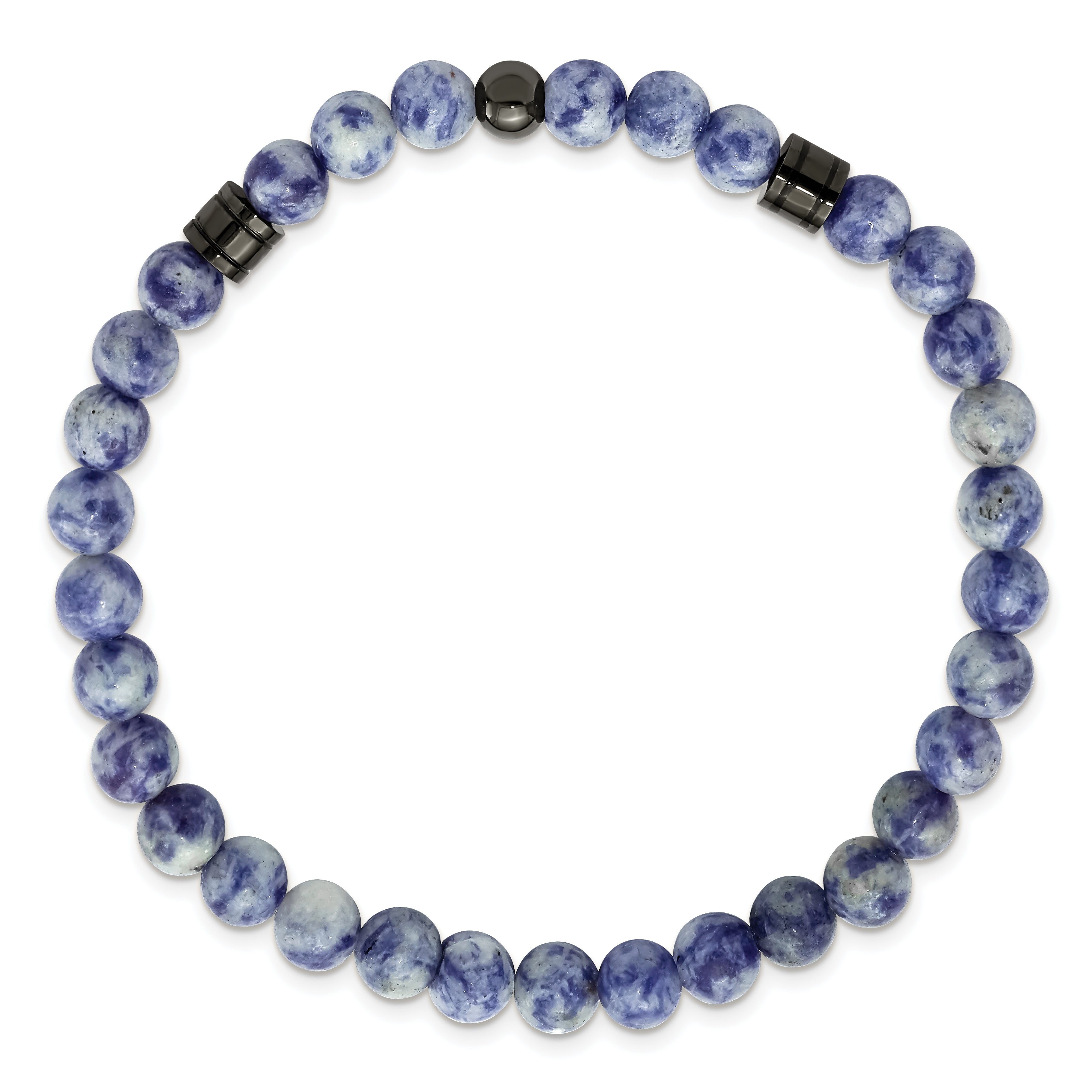 Chisel Stainless Steel Polished Gun Metal IP-plated 6-6.5mm Lapis Beaded Stretch Bracelet