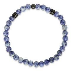 Chisel Stainless Steel Polished Gun Metal IP-plated 6-6.5mm Lapis Beaded Stretch Bracelet