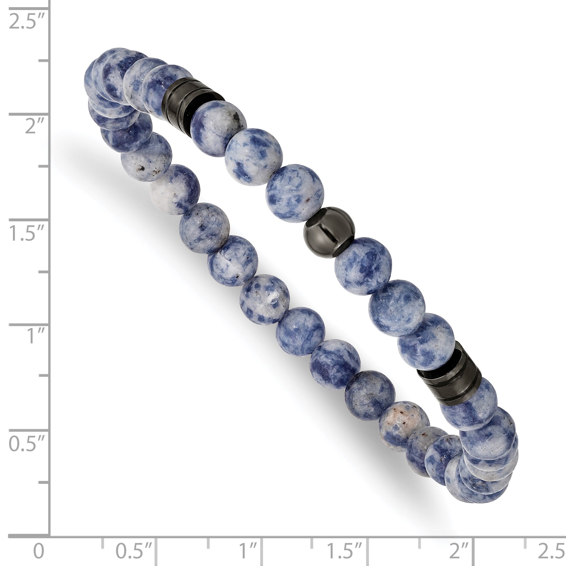 Chisel Stainless Steel Polished Gun Metal IP-plated 6-6.5mm Lapis Beaded Stretch Bracelet