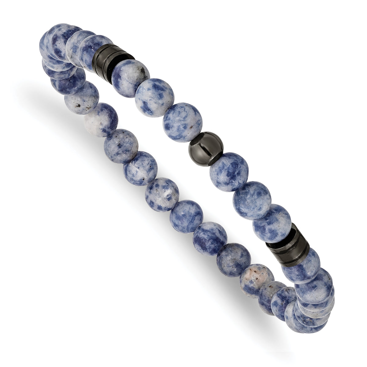 Chisel Stainless Steel Polished Gun Metal IP-plated 6-6.5mm Lapis Beaded Stretch Bracelet