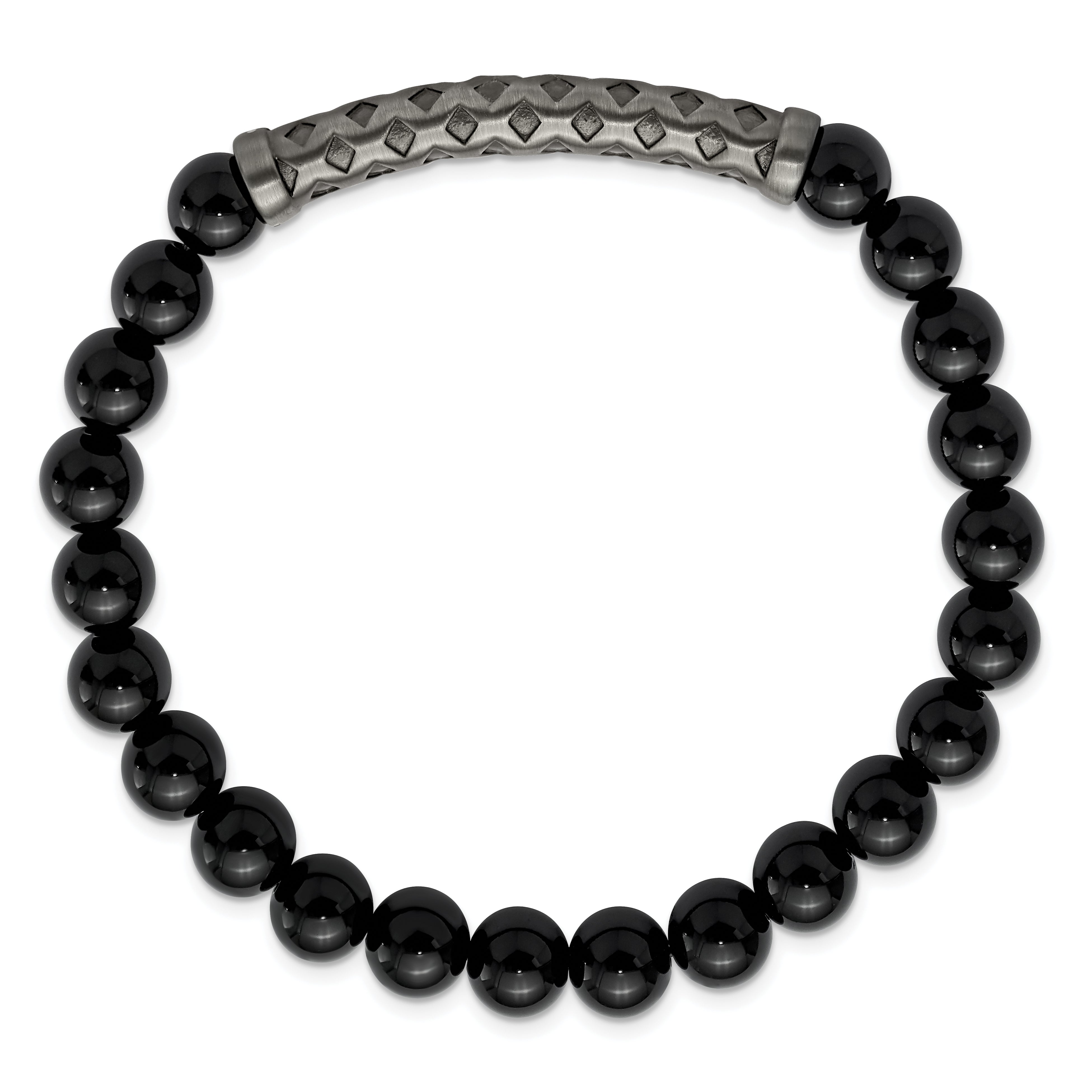 Chisel Stainless Steel Antiqued White Bronze-plated 8.5mm Black Agate 8.5mm Stretch Bracelet