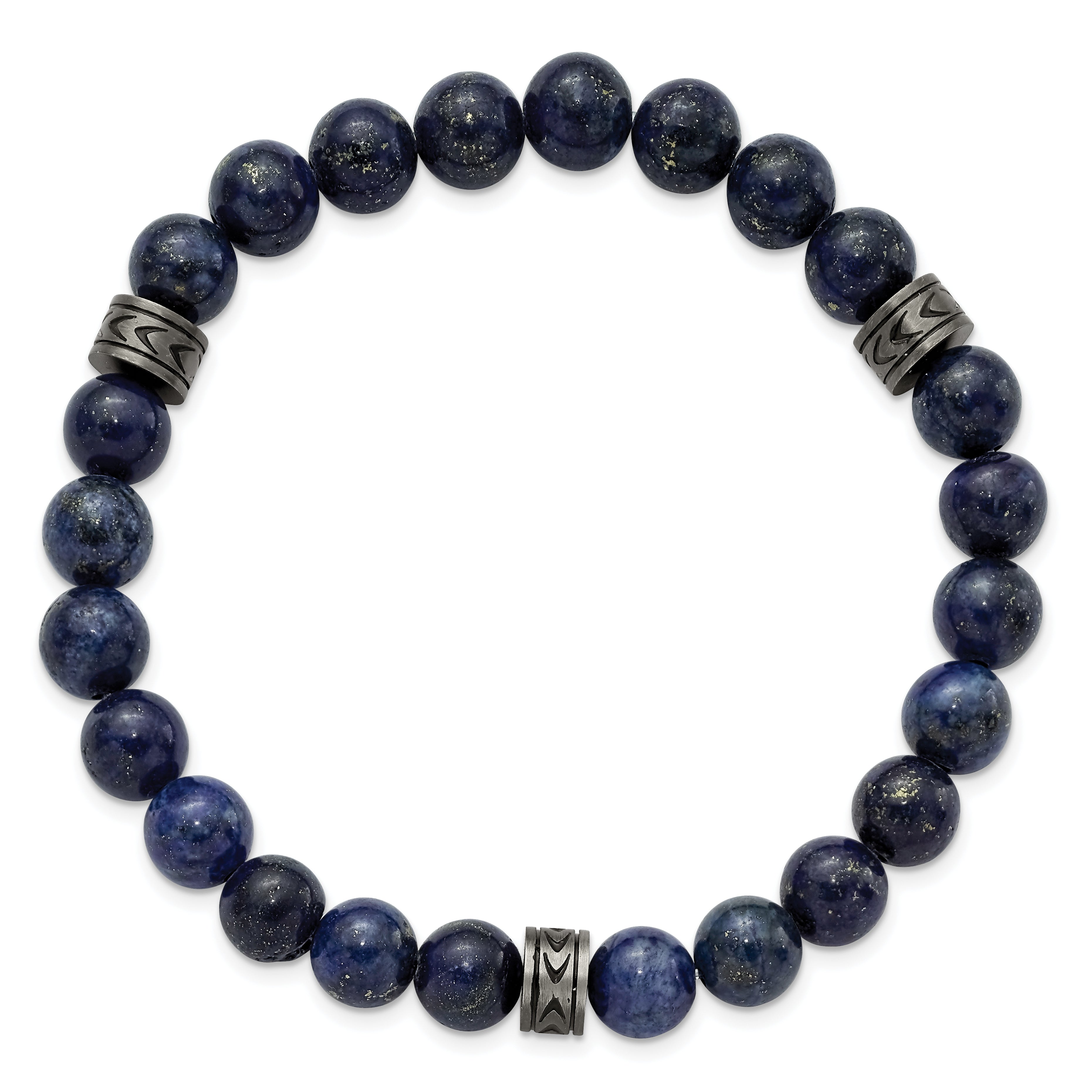 Chisel Stainless Steel Antiqued White Bronze-plated 6.5mm Lapis Beaded Stretch Bracelet