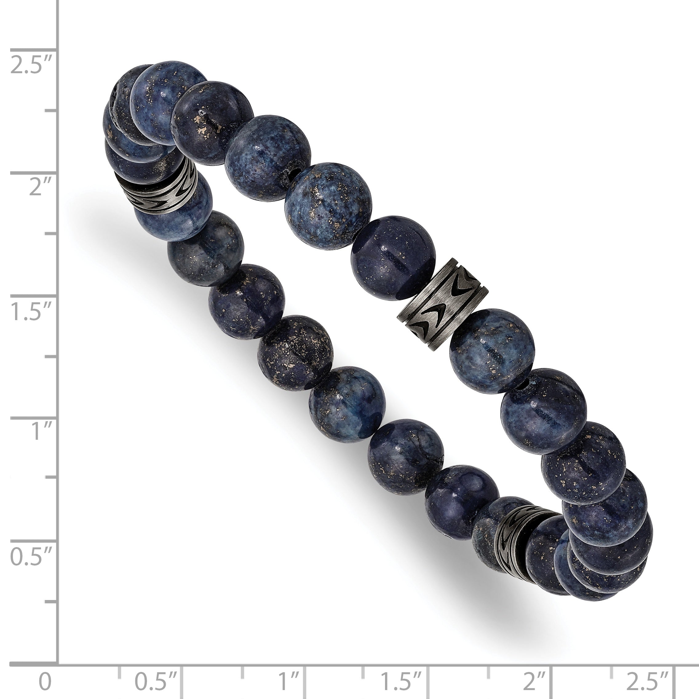 Chisel Stainless Steel Antiqued White Bronze-plated 6.5mm Lapis Beaded Stretch Bracelet