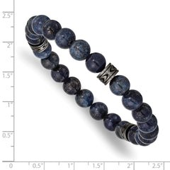 Chisel Stainless Steel Antiqued White Bronze-plated 6.5mm Lapis Beaded Stretch Bracelet