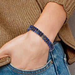 Chisel Stainless Steel Brushed and Antiqued Bronze-plated 4.5mm Lapis Beaded Stretch Bracelet