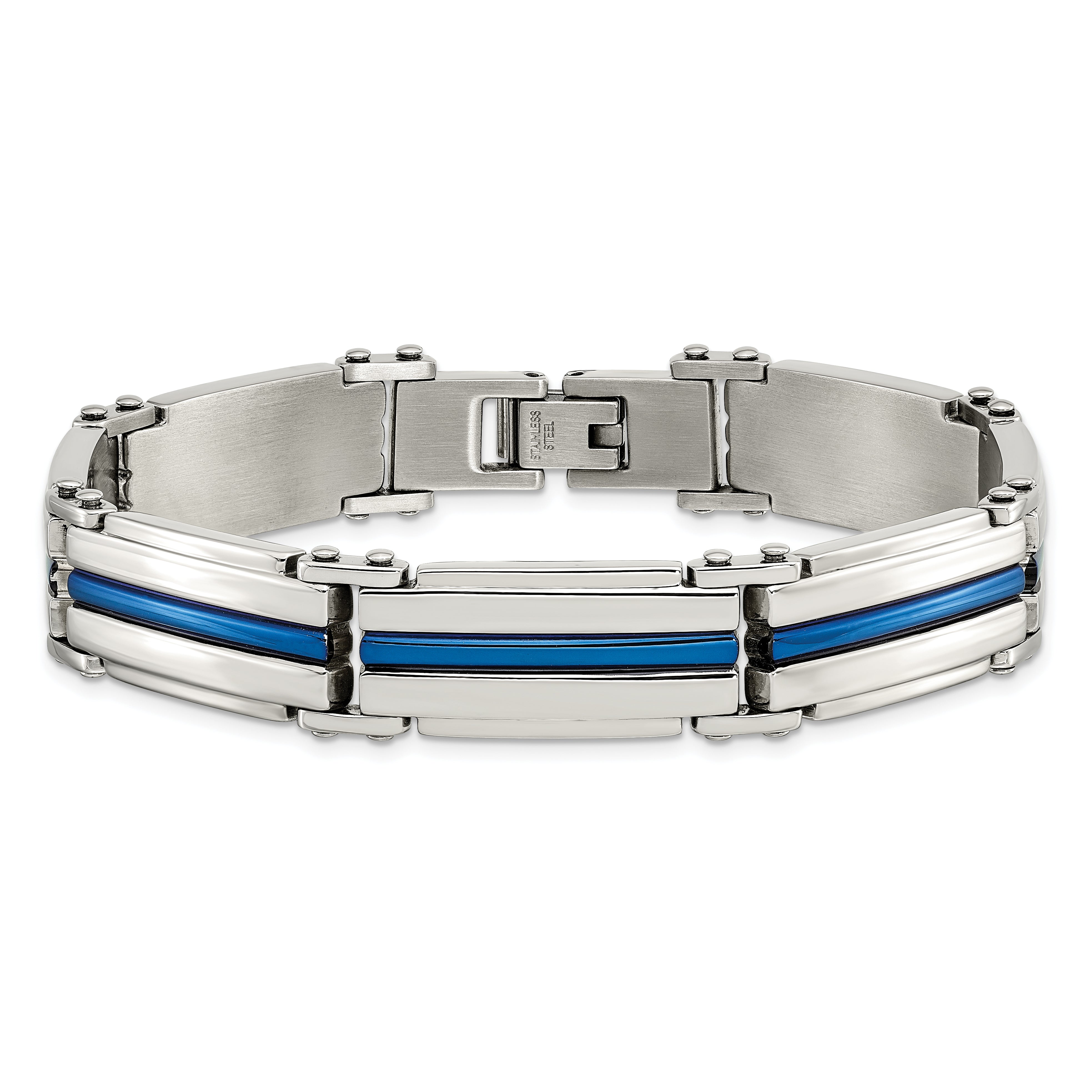 Chisel Stainless Steel Polished Blue IP-plated 8.5 inch Link Bracelet