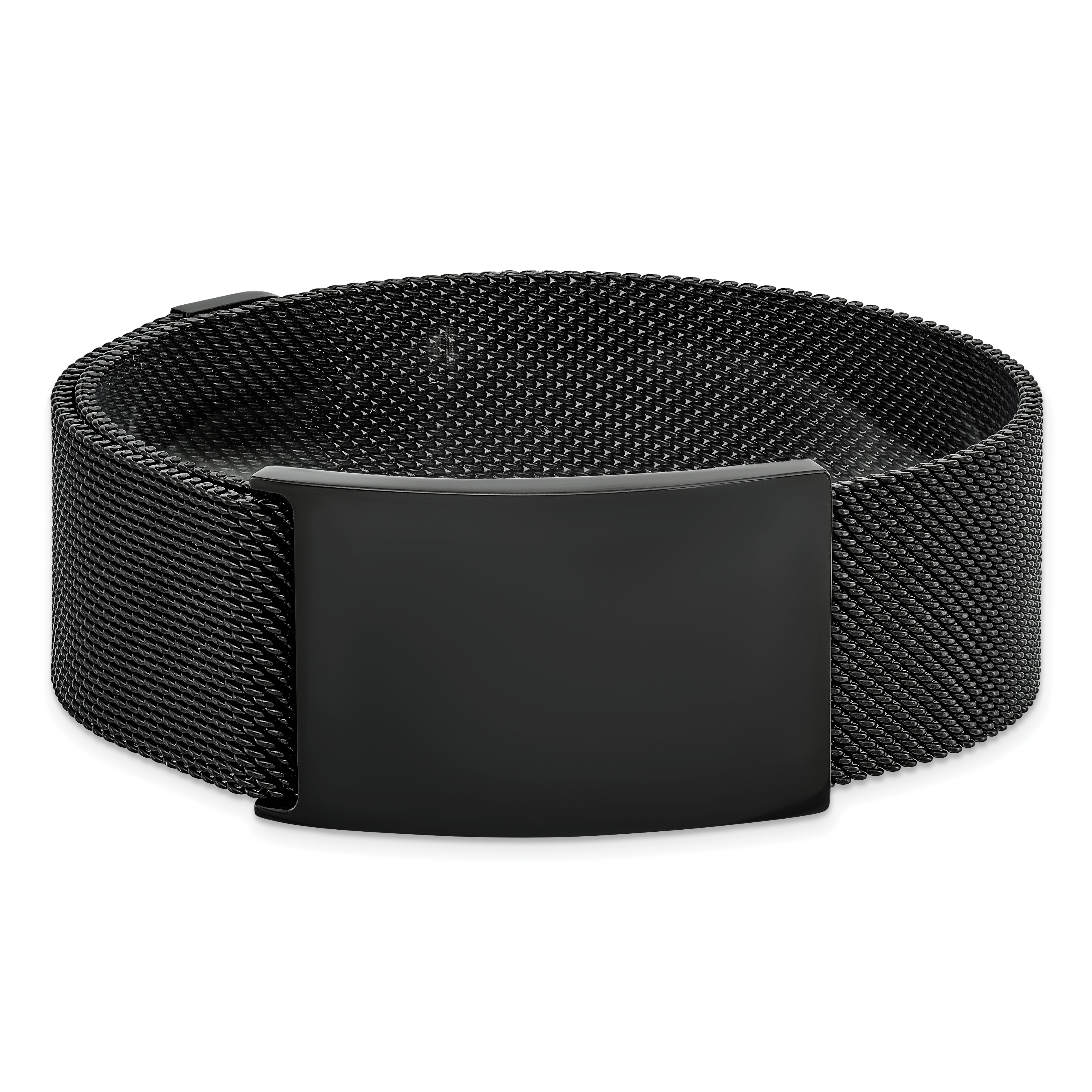 Chisel Stainless Steel Polished Black IP-plated Mesh Adjustable ID Bracelet