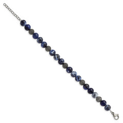 Stainless Steel Antiqued & Polished Sodalite 7.5in w/1in ext Bracelet