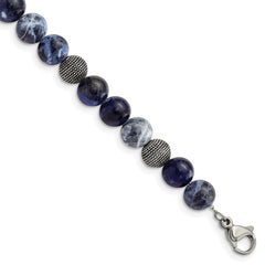 Stainless Steel Antiqued & Polished Sodalite 7.5in w/1in ext Bracelet