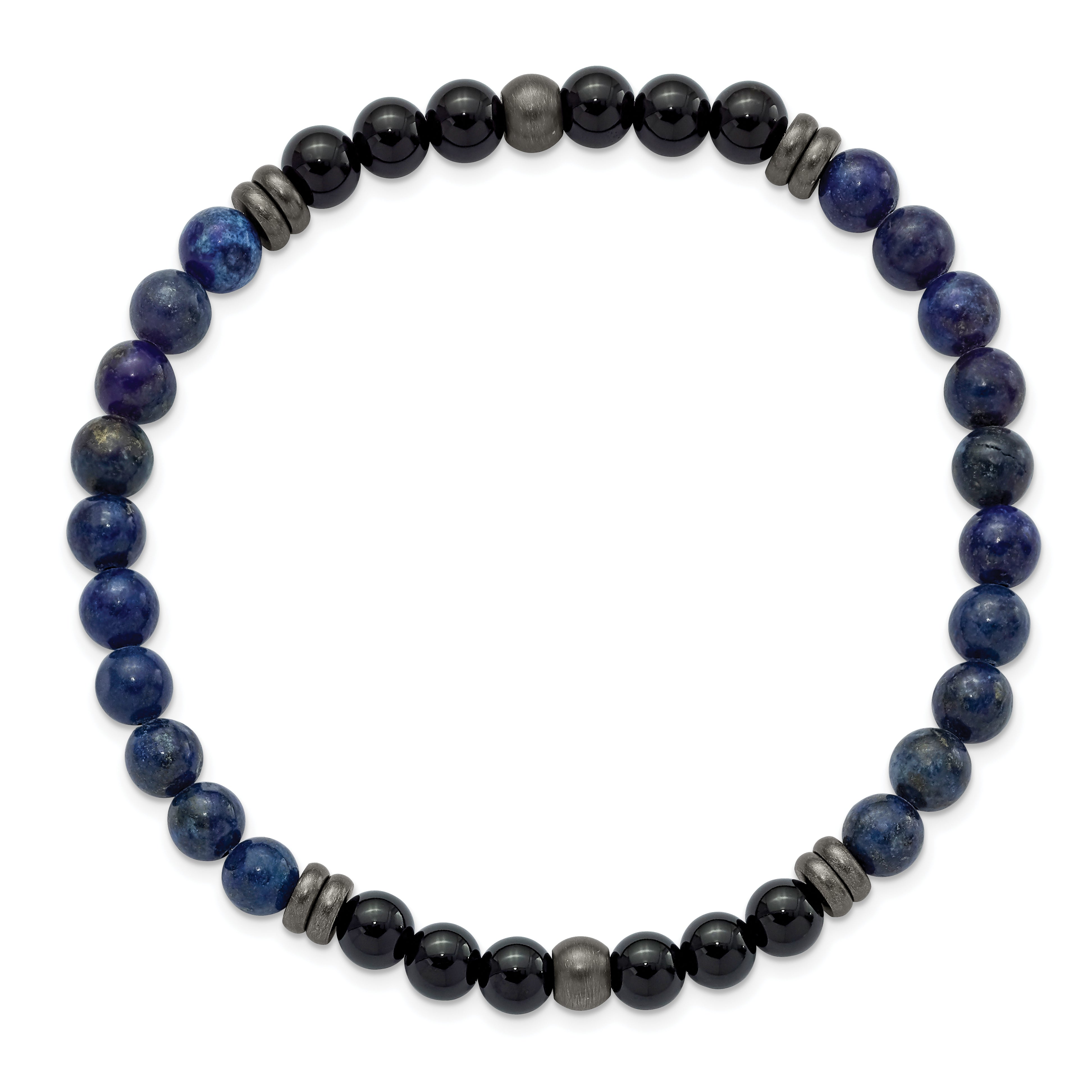 Chisel Stainless Steel Brushed and Antiqued Bronze-plated 6.5mm Black Agate and Lapis Beaded Stretch Bracelet