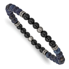 Chisel Stainless Steel Brushed and Antiqued Bronze-plated 6.5mm Black Agate and Lapis Beaded Stretch Bracelet