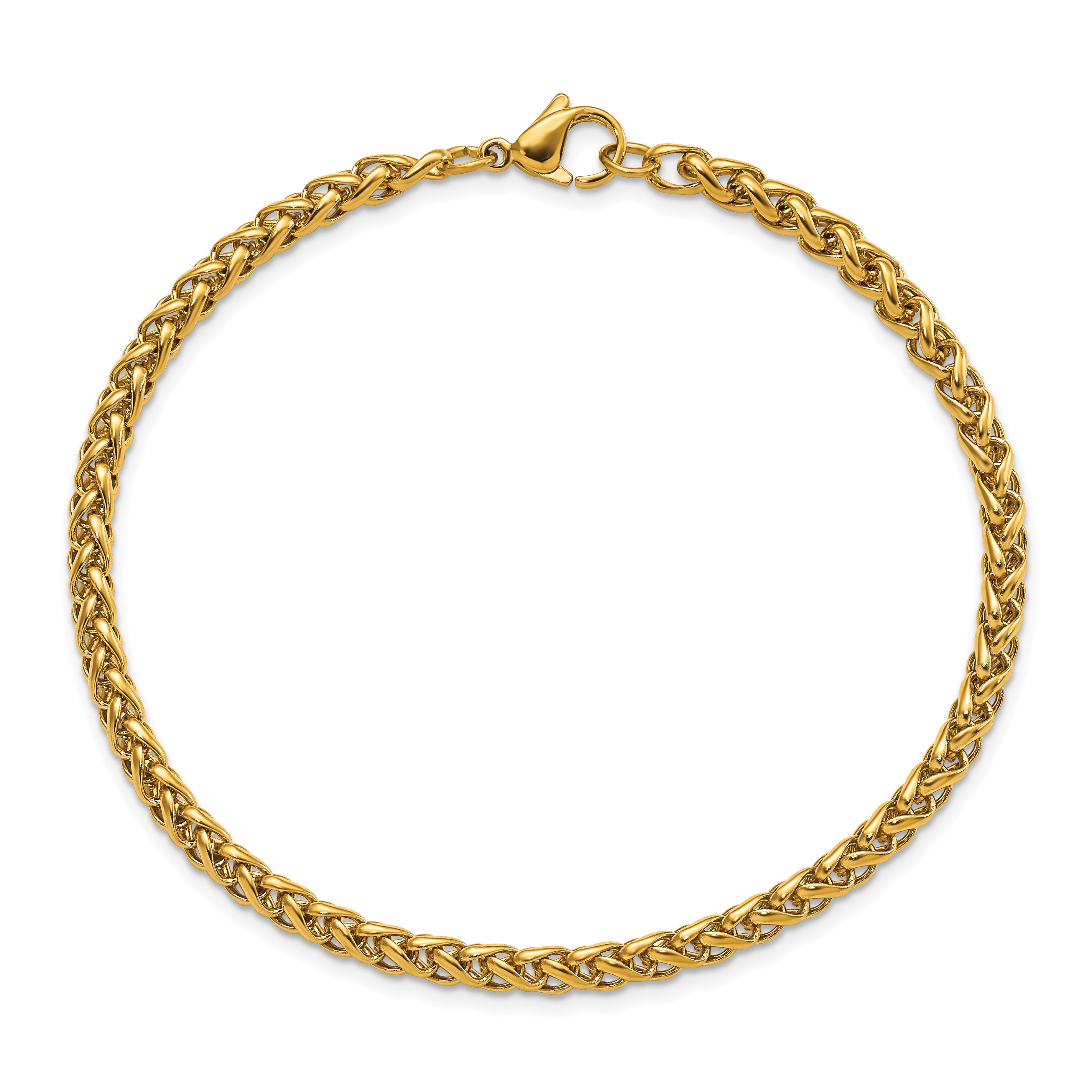 Chisel Stainless Steel Polished Yellow IP-plated 4mm 8.5 inch Spiga Chain Bracelet