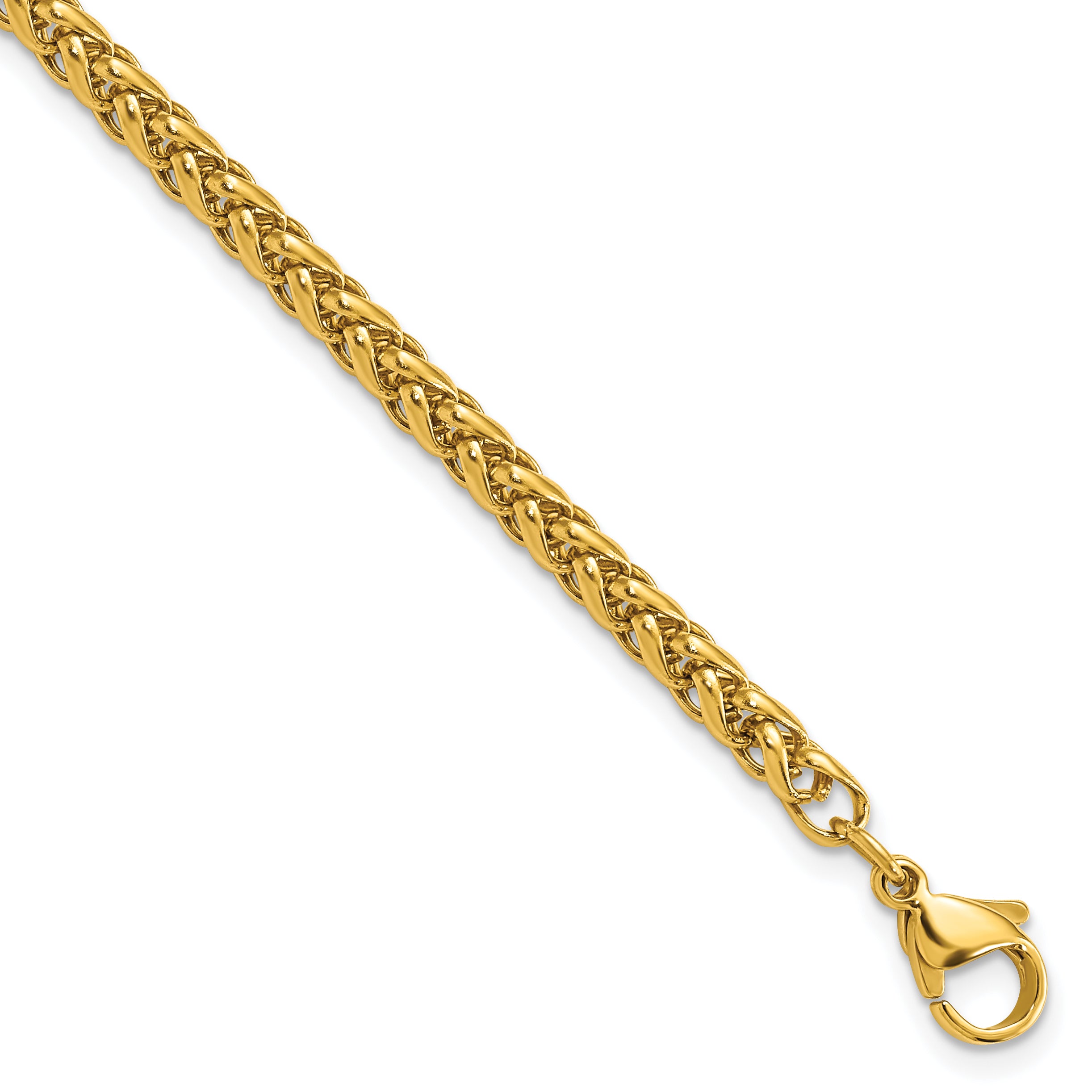 Chisel Stainless Steel Polished Yellow IP-plated 4mm 8.5 inch Spiga Chain Bracelet