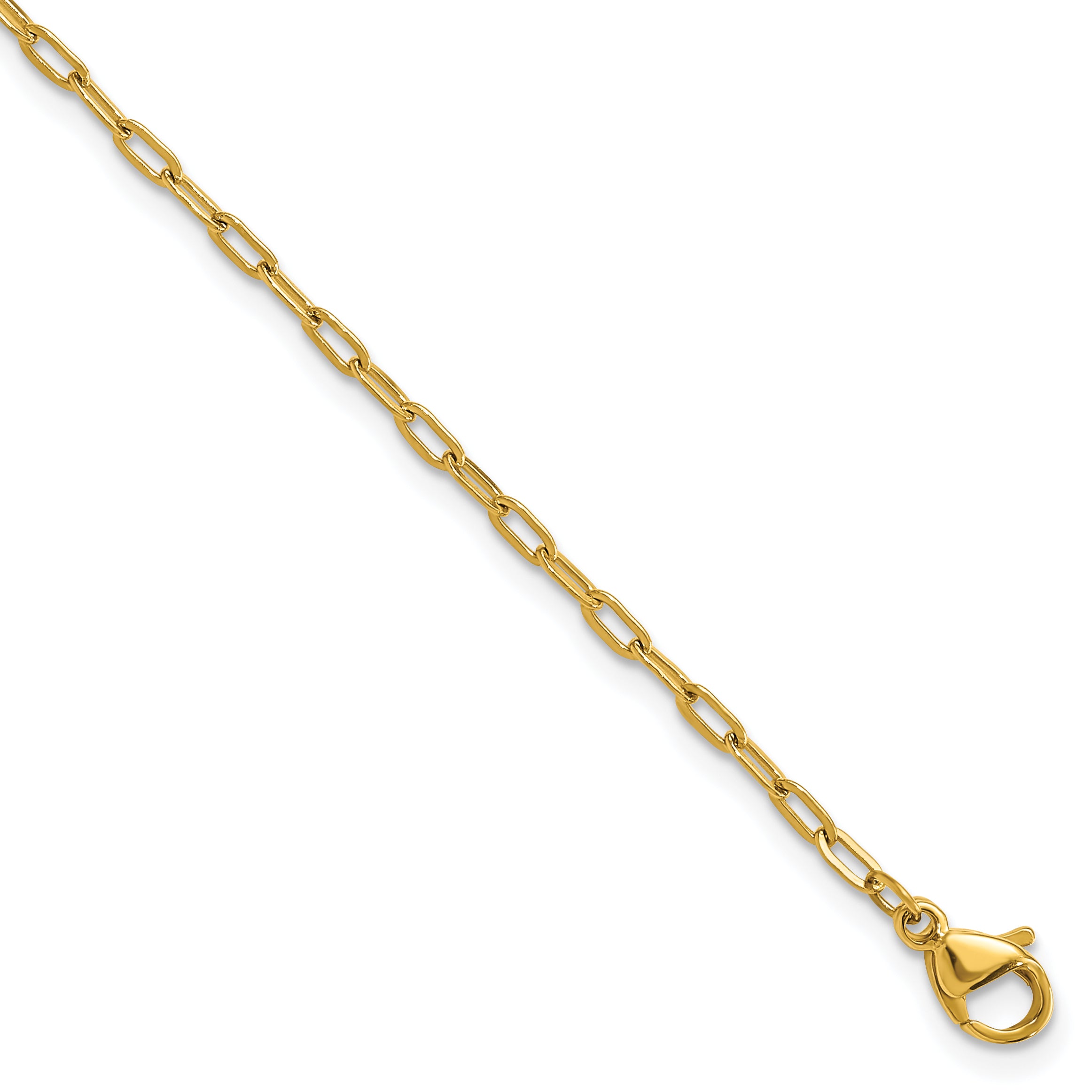 Chisel Stainless Steel Polished Yellow IP-plated Enlongated Open Paperclip Link 7.25 inch Chain Bracelet