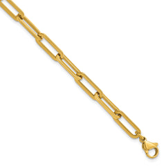 Chisel Stainless Steel Polished Yellow IP-plated Elongated Open Link Paperclip 7 inch Bracelet with 1.25 inch Extension