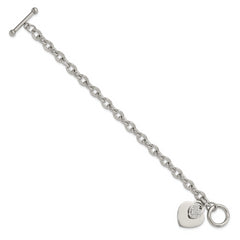 Chisel Stainless Steel Polished Two Hearts with CZ 7.5 inch Toggle Bracelet