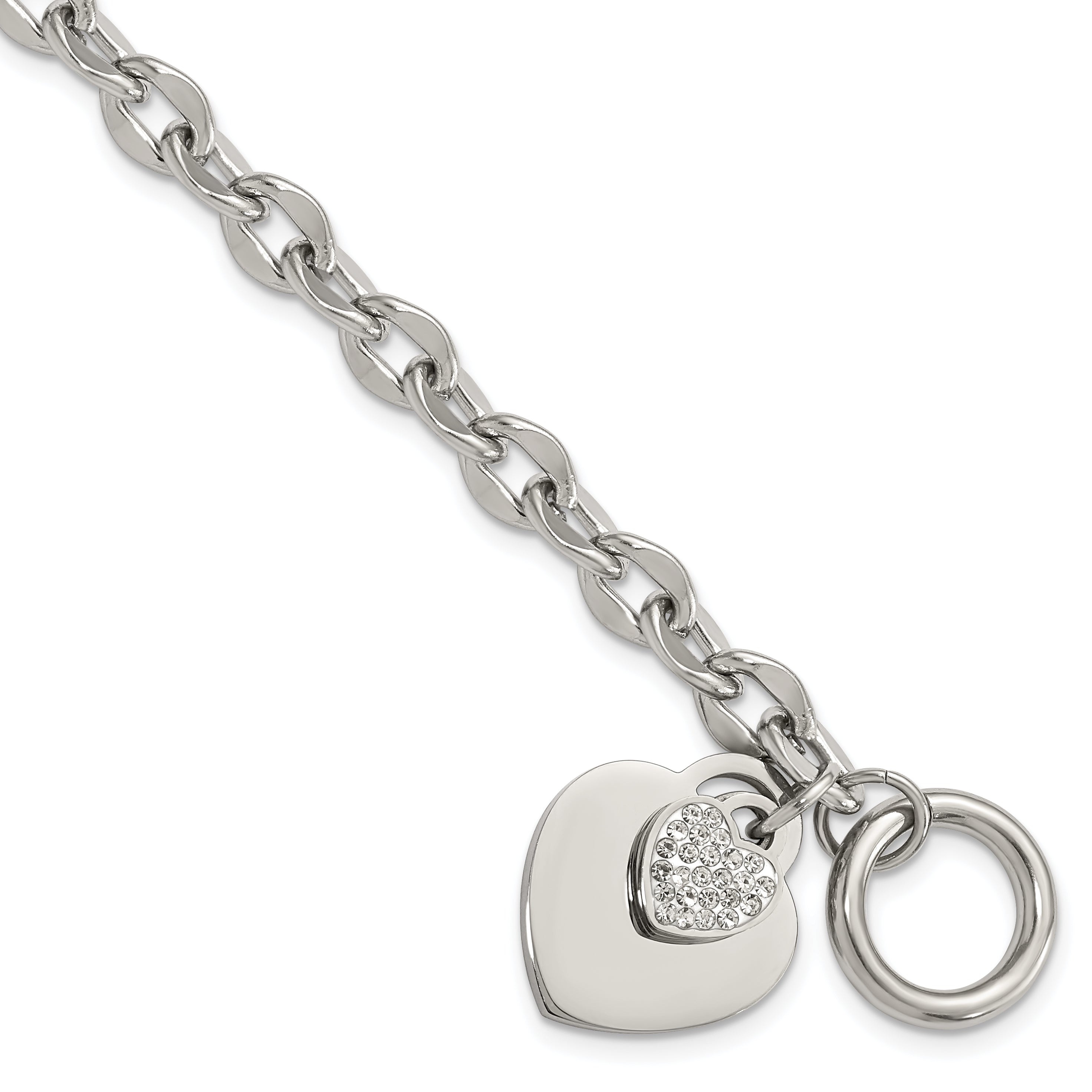 Chisel Stainless Steel Polished Two Hearts with CZ 7.5 inch Toggle Bracelet