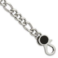 Chisel Stainless Steel Polished with Black Agate 8 inch Figaro Link Bracelet