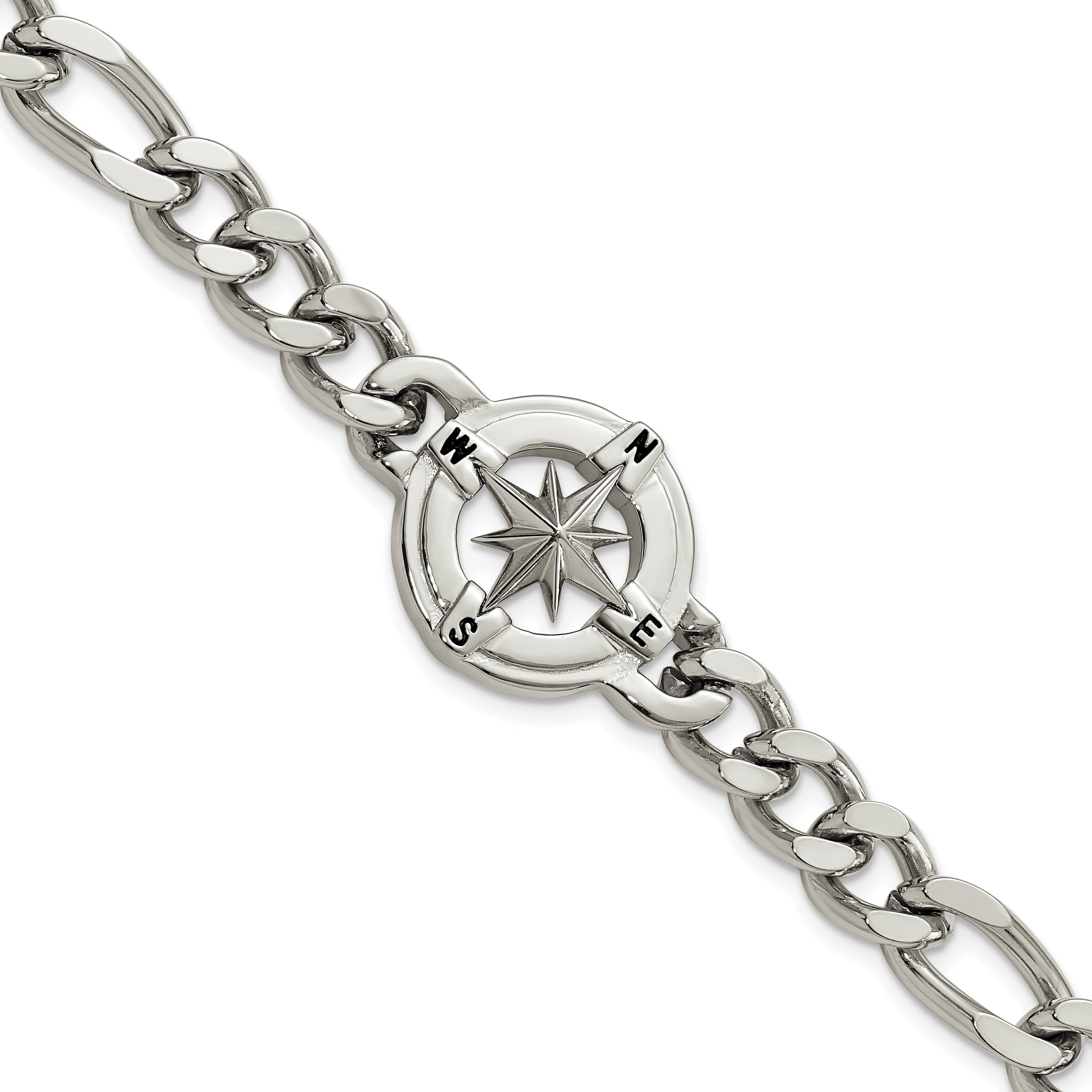 Chisel Stainless Steel Polished Compass 8.75 inch Bracelet