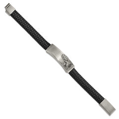 Chisel Stainless Steel Antiqued and Brushed Eagle Braided Black Leather 8.5 inch ID Bracelet