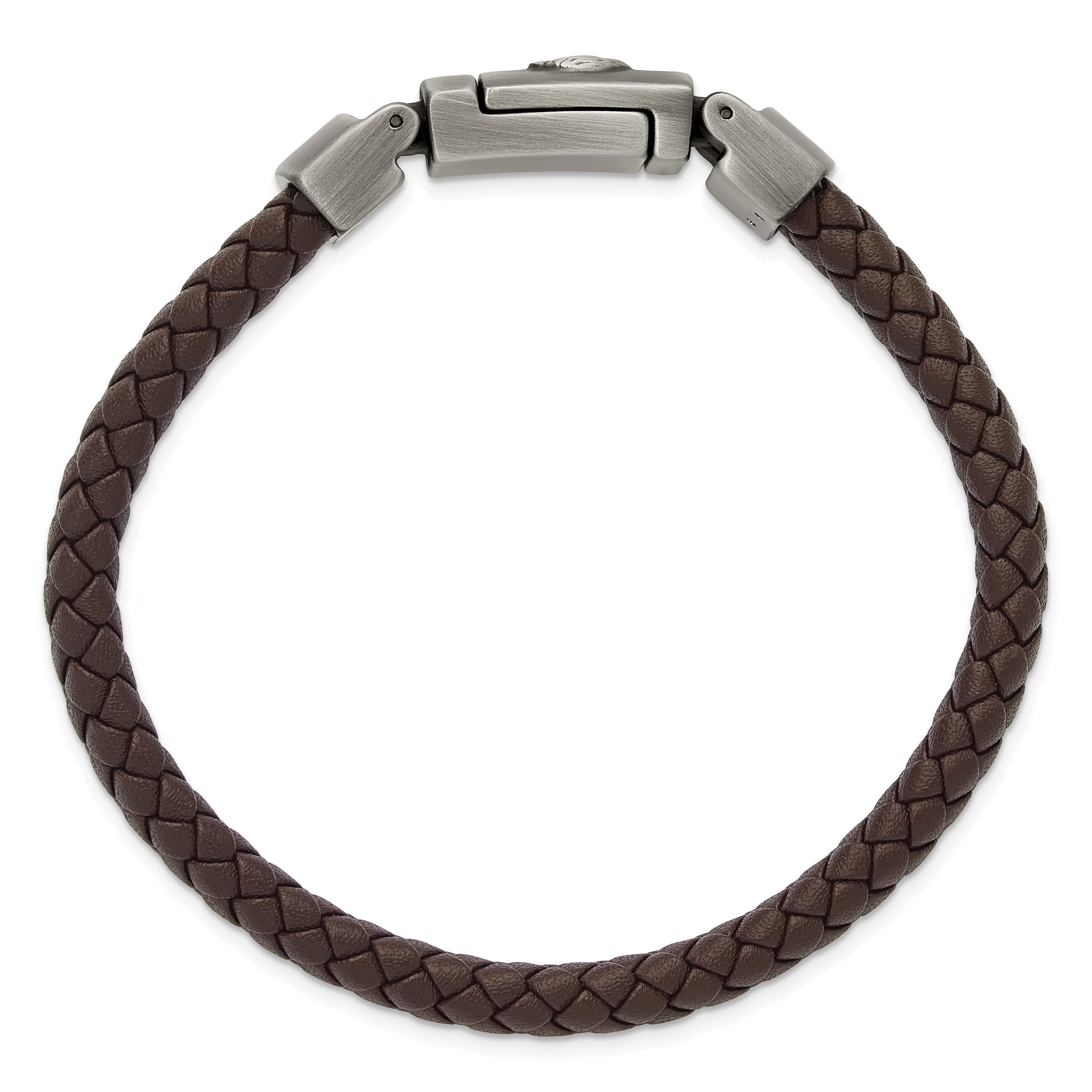 Chisel Stainless Steel Antiqued and Brushed Eagle Head Brown Braided Leather 8.75 inch Bracelet