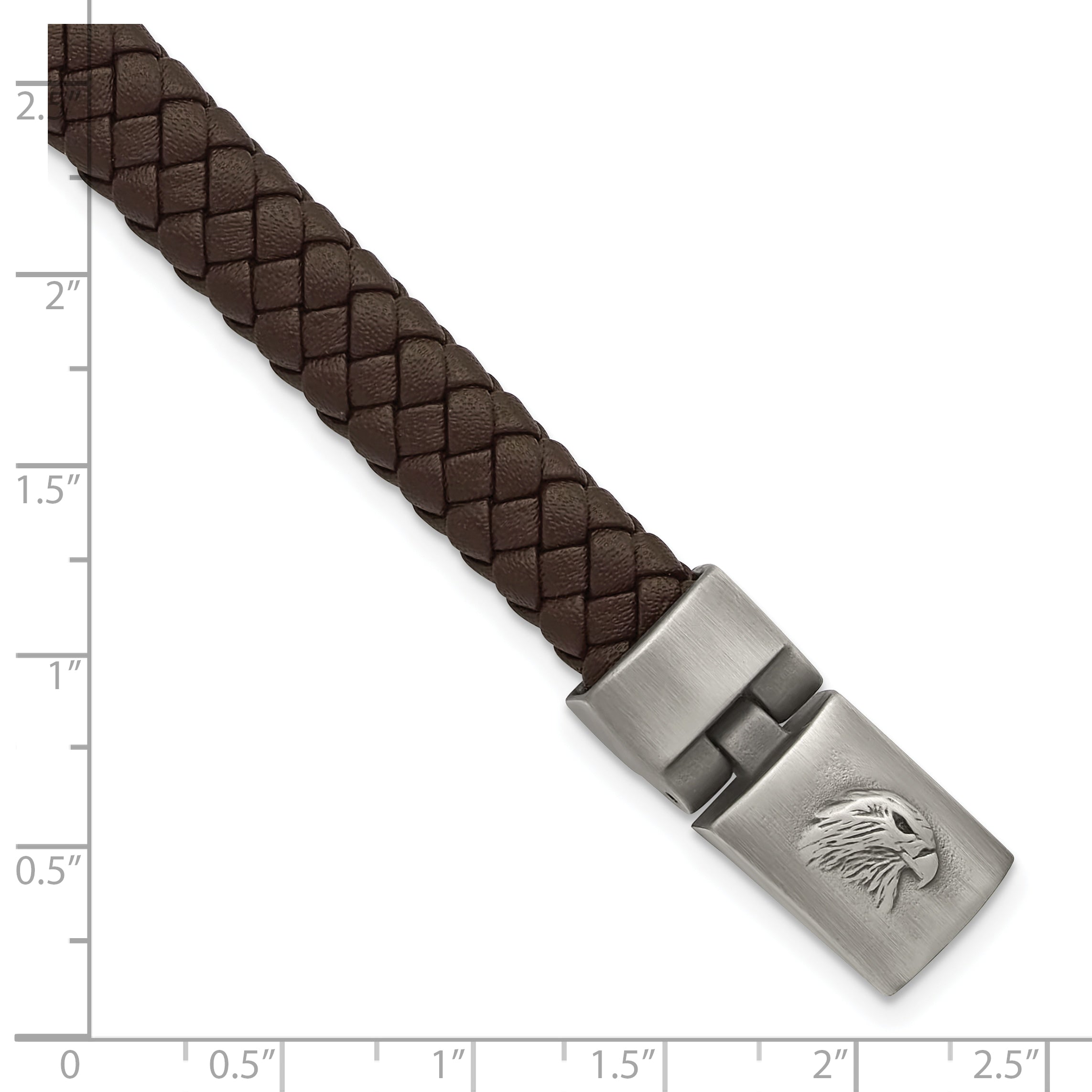 Chisel Stainless Steel Antiqued and Brushed Eagle Head Brown Braided Leather 8.75 inch Bracelet