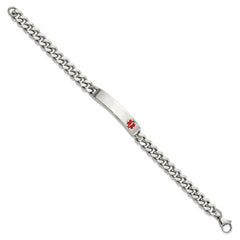 Chisel Stainless Steel Polished with Red Enamel Medical ID 8.75 inch Curb Chain Bracelet