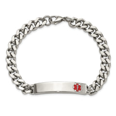 Chisel Stainless Steel Polished with Red Enamel Medical ID 8.75 inch Curb Chain Bracelet