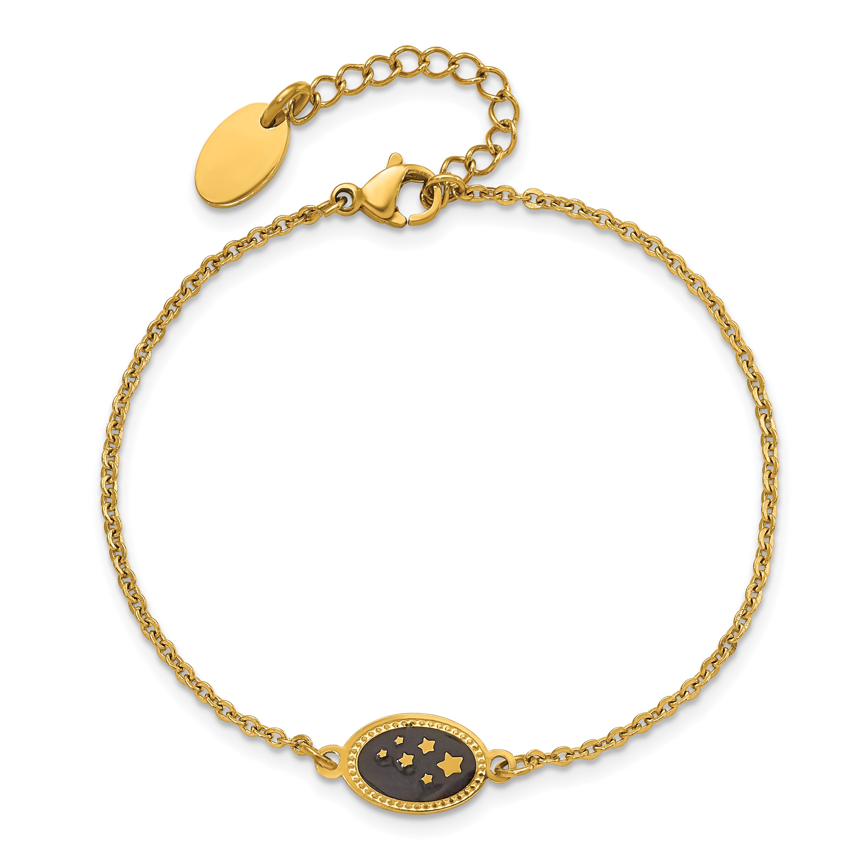 Chisel Stainless Steel Polished Yellow IP-plated with Black Enameled Stars 6.5 inch Bracelet with 1.5 inch Extension