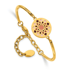 Chisel Stainless Steel Polished Yellow IP-plated Enameled Flower 5.5 inch Bangle Bracelet with 2 inch Extension