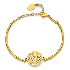 Chisel Stainless Steel Polished Yellow IP-plated Tree 5.75 inch Bangle Bracelet with 2 inch Extension