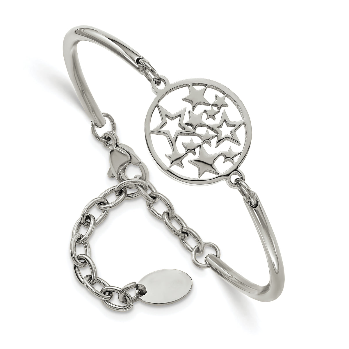 Chisel Stainless Steel Polished Stars 5.5 inch Bangle Bracelet with 2 inch Extension