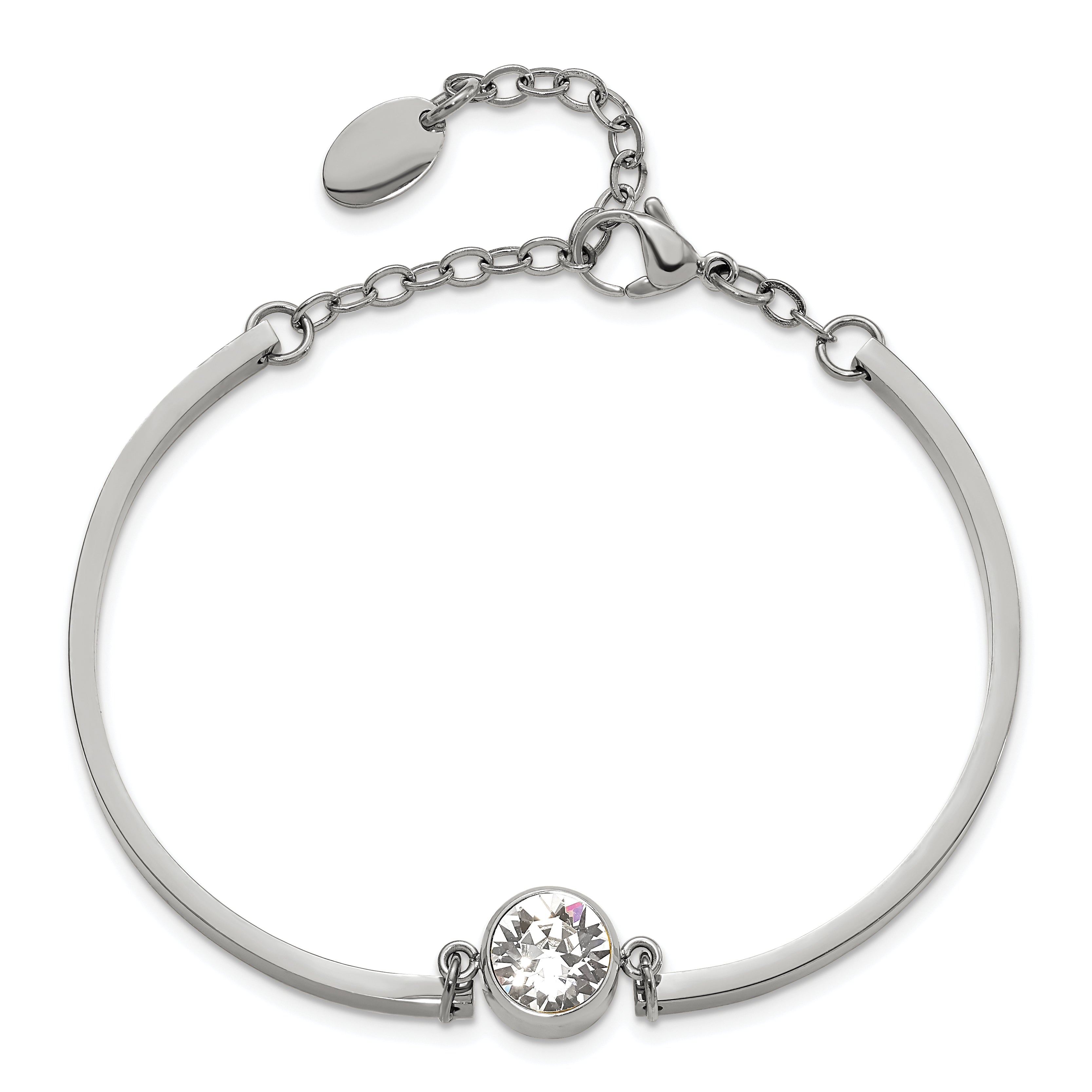 Chisel Stainless Steel Polished with Crystal from Swarovski 6.5 inch Bangle Bracelet with 2 inch Extension