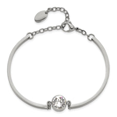 Chisel Stainless Steel Polished with Crystal from Swarovski 6.5 inch Bangle Bracelet with 2 inch Extension