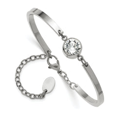 Chisel Stainless Steel Polished with Crystal from Swarovski 6.5 inch Bangle Bracelet with 2 inch Extension