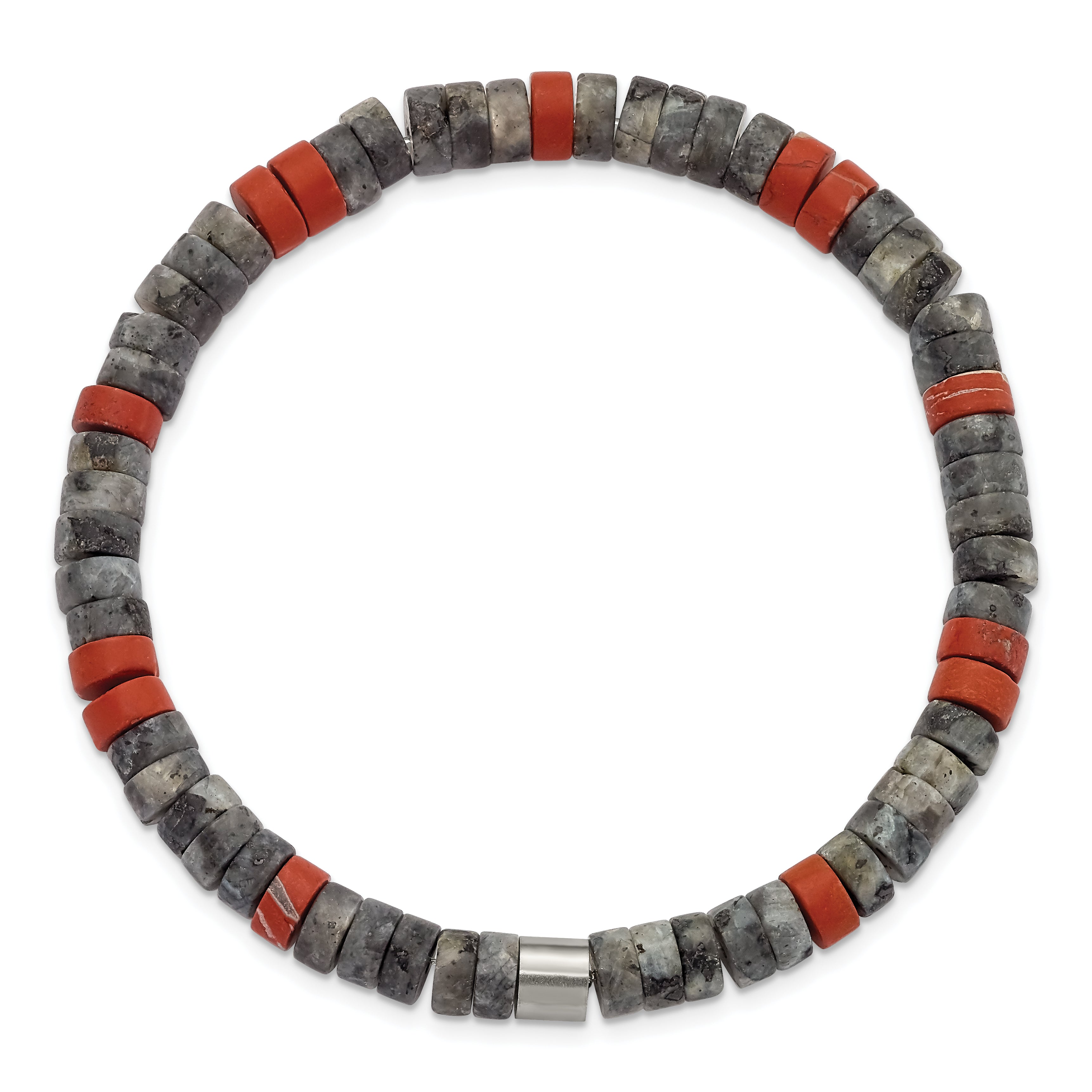 Chisel Stainless Steel Brushed Spectrolite and Red Natural Stone Beaded Stretch Bracelet