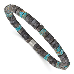 Chisel Stainless Steel Brushed Blue Sediment and Black Spectrolite Beaded Stretch Bracelet