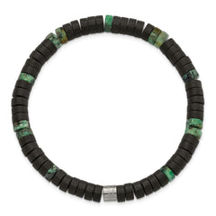 Chisel Stainless Steel Brushed Green Sediment and Black Agate Beaded Stretch Bracelet