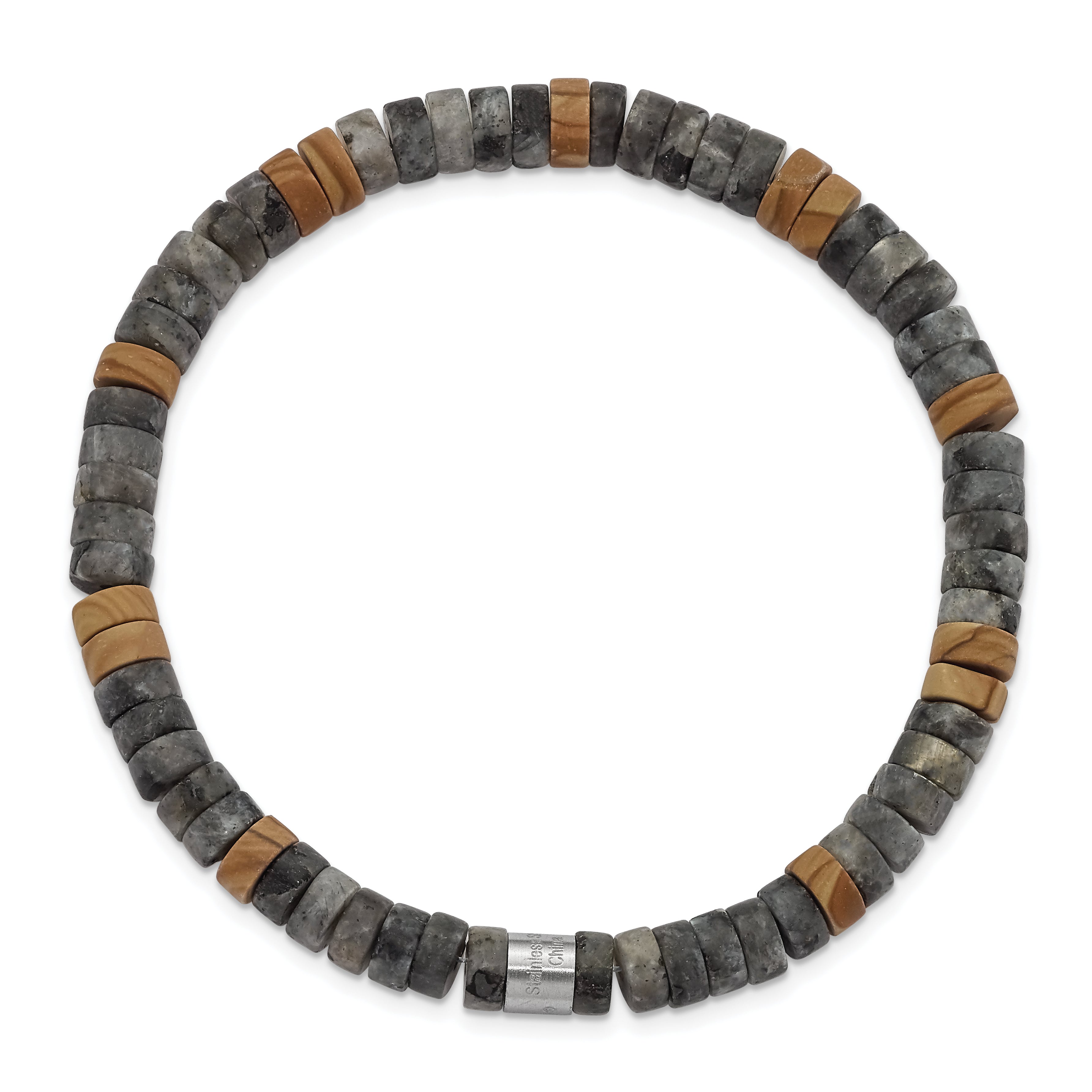 Chisel Stainless Steel Brushed Black Spectrolite and Grain Stone Beaded Stretch Bracelet