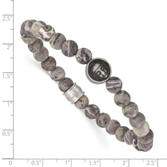 Chisel Stainless Steel Antiqued and Brushed Buddha 6.5mm Map Stone Beaded Stretch Bracelet