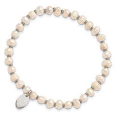 Chisel Stainless Steel Polished 5.5mm Freshwater Cultured Pearl Beaded Stretch Bracelet