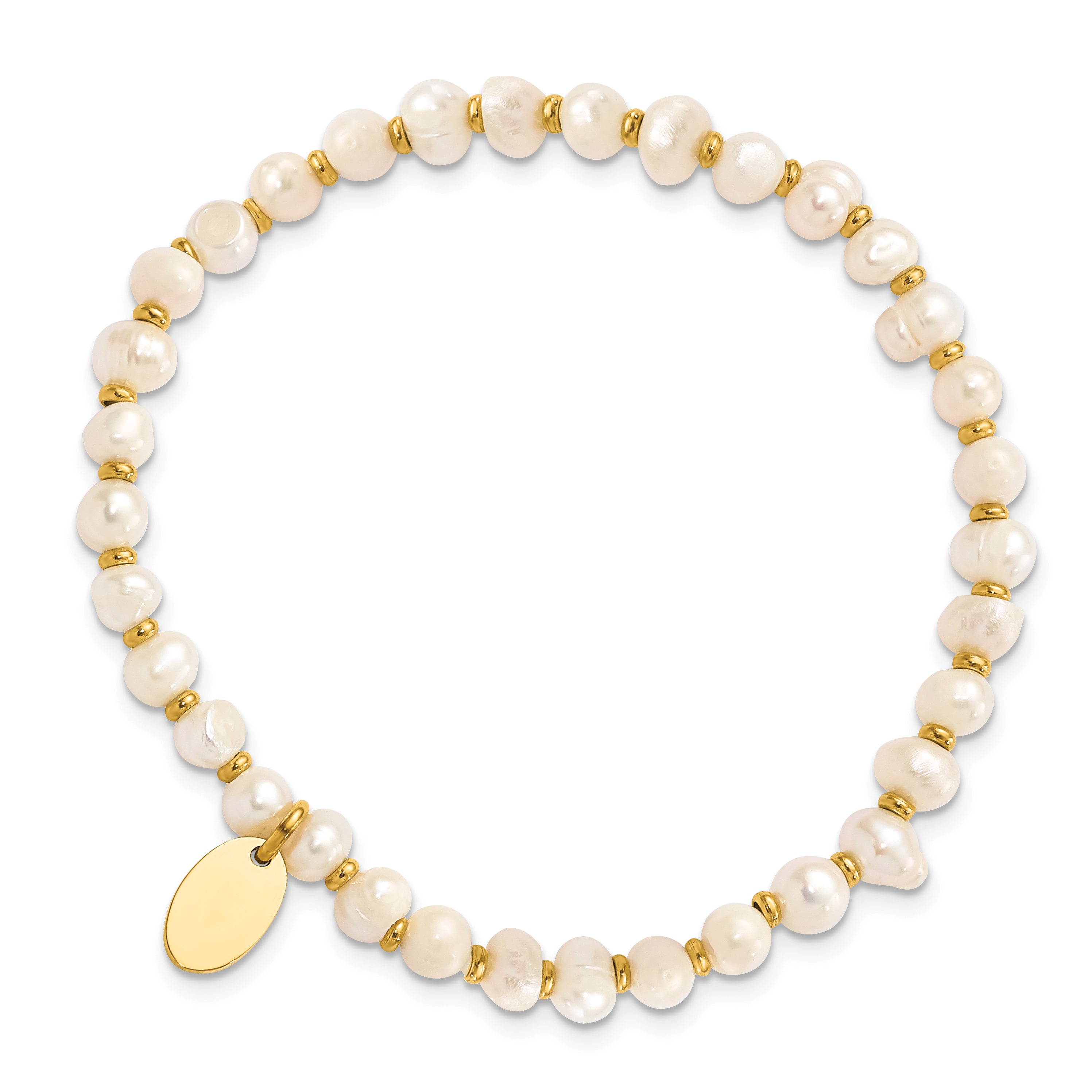 Chisel Stainless Steel Polished Yellow IP-plated 5.5mm Freshwater Cultured Pearl Beaded Stretch Bracelet